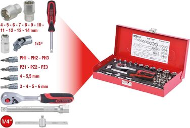 Набір торцевих головок KS Tools 917.4030, 1/4, 30 предметів, матове сатинування