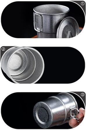 Титанова чашка QOXEZY, що штабелюється, 300 мл, зі складною ручкою, для кемпінгу, пікніків та пригод на природі