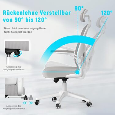 Ергономічне офісне крісло naspaluro з дихаючою сітчастою оббивкою, письмове крісло з регульованими підлокітниками, підголівником, поперековою опорою, регулюванням висоти, поворотним кріслом на 360, сіро-сірий колір з підголівником