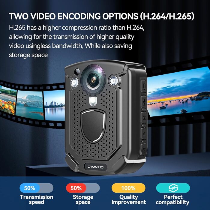 Годин відеозапису, IP68 Водонепроникність, H.265 Video Code, Night Vision Bodycam, Натільна камера, що можна носити, з 2 кліпсами, що обертаються на 360 (з 64 ГБ TF-картою), 1 HD 3840 * 2160P Body Cam, 10-12