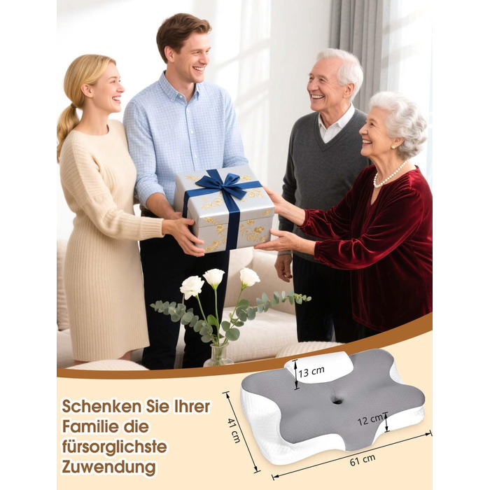 Подушка для шиї 2-в-1 з піни з ефектом пам&39яті, ергономічна для сну на боці та на спині зі знімним чохлом, який можна прати, 6412/13 см