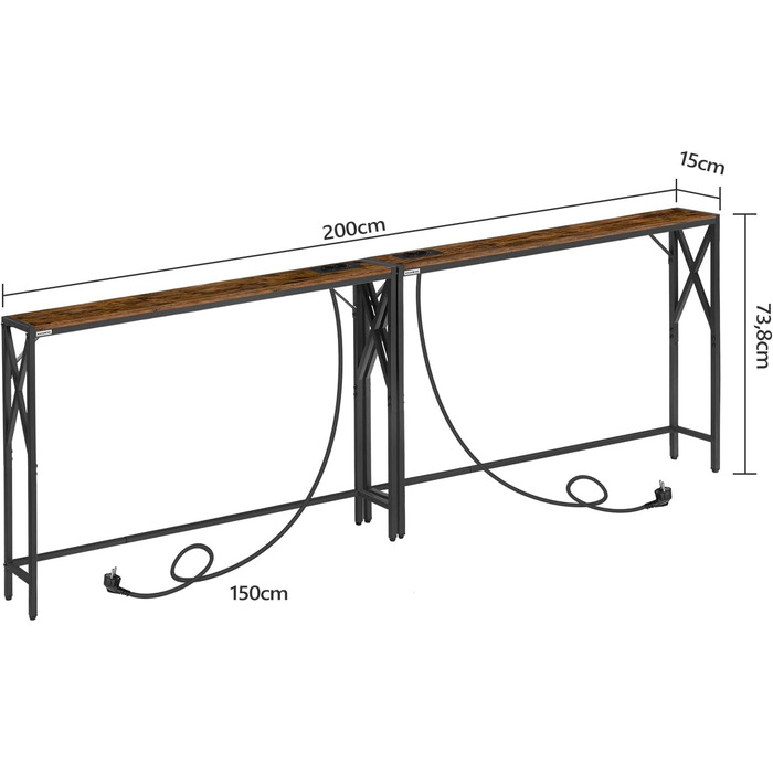 Консольний столик із зарядною станцією, столик для передпокою, вузький консольний столик, столик для передпокою, вітринний столик, бічний столик для вітальні, передпокою, вінтажний коричневий та чорний ACTHR151UE01S2V 2 Коричневий