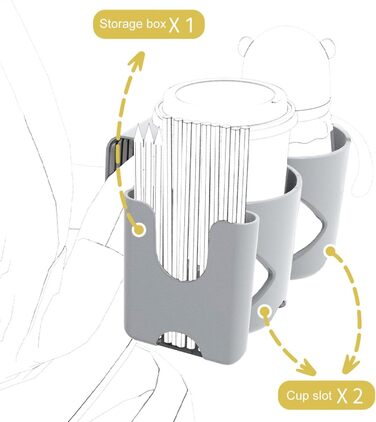Підстаканник для подвійної коляски, тримач для пляшки в автомобільному кріслі, підстаканник для кабріолета, тримач для телефону та пляшки для подвійної коляски Регульований дитячий підстаканник для автокрісел, вміщує чашку, пляшку, ручку, олівець
