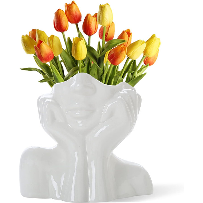 Ваза для обличчя, Декор столу з вазою для квітів, Керамічна ваза для тіла Ідеальна полиця жіночої форми, Сучасний фермерський стіл