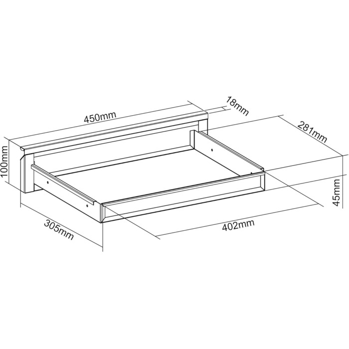 Шухляда під столом - Висувна - Плавний хід - Глибина 48 см - Вантажопідйомність 5 кг - Для монтажу під столами, робочими столами або стільницями - Чорна