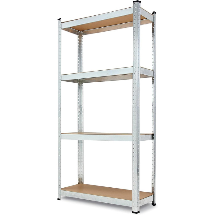 Полиця, міцна металева полиця для підвалу, надміцна полиця, полиця для зберігання, що вставляється в розетку, легко збирається, оцинкована, 4 полиці розміром 150 x 75 x 30 см, вантажопідйомність 280 кг 1 полиця - 150 x 75 x 30 см, 1