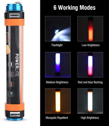 Ліхтарик для кемпінгу Tbest, водонепроникний тактичний ліхтарик, багатофункціональний кемпінговий ліхтарик, світлодіодний ліхтарик, лампа, аварійний зарядний пристрій для телефону (T25)