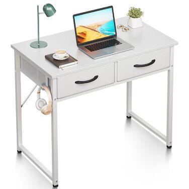 Письмовий стіл з 2 шухлядами, 80x40x78,7 см, невеликий стіл з тримачем для навушників, офісний стіл, ПК-стіл для офісу, вітальні, домашнього офісу, білий 80x40x78,7 см, білий