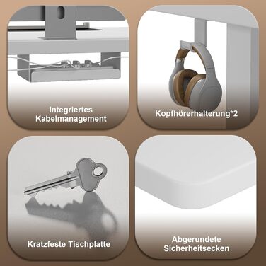 Стіл з регульованою висотою 160 x 80 см з кабельним лотком, Електрично регульований по висоті стіл для роботи стоячи з USB-портом, Комп&39ютерний стіл, Ергономічний стіл для роботи сидячи та стоячи, Офісний стіл, Білий 160 x 80 см