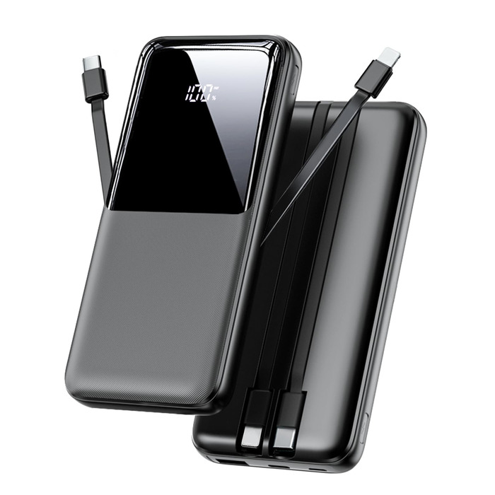 Портативний зарядний пристрій ємністю 26800 мАг, 22,5 Вт із USB-C та швидкою зарядкою, 3 порти та 2 вбудовані кабелі, зовнішній акумулятор, сумісний з iPhone 17 16 15 14 13 Android, чорний