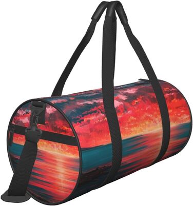 Спортивна сумка, дорожня сумка, пляжна сумка, принт Захід сонця, сумка на нічліг, чорна, універсальний розмір, сумка для подорожей