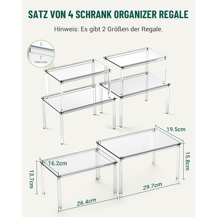 Прозорий кухонний органайзер, навісна стійка для спецій, набір з 4 предметів, органайзер для кухонної шафи, невелика кутова полиця для кухні, штабелюваний органайзер для спецій, стійка для чашок, міні-полиця, сучасний декор для кухонної стільниці