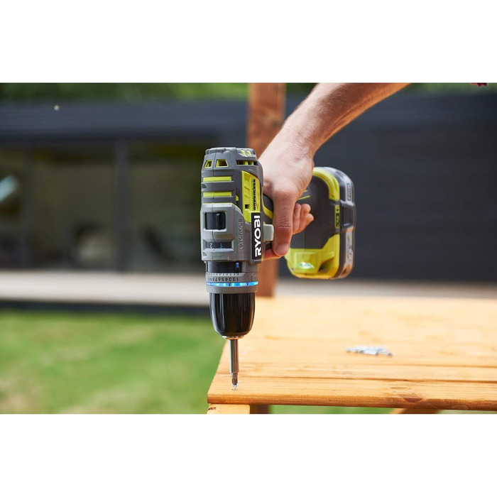 Акумуляторний ударний дриль-шуруповерт Ryobi (18 В, функція ударного свердління, 2 акумуляторні батареї 2,0 і 5,0 Ач, швидкозатиск