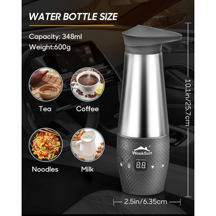 Чайник для автомобіля 12v, з контролем температури для кемпінгу, нержавіюча сталь всередині, швидке закипання, автоматичне відключ