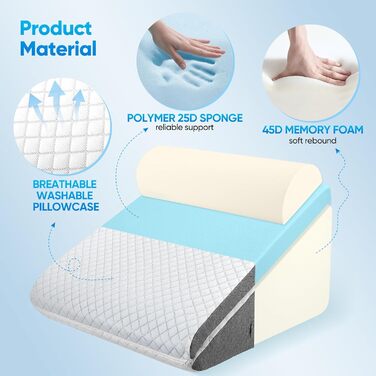 Регульована клиноподібна подушка, подушка для читання для ліжка та дивана, ергономічна подушка для спини з піною з ефектом пам&39яті для підтримки спини під час відпочинку, гри, читання або перегляду телевізора