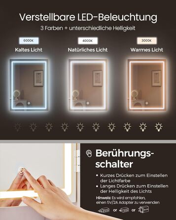 Колекція Kailyn - Туалетний столик зі світлодіодним освітленням, 3 регульовані кольори світла, туалетний столик з дзеркалом, шухляди, відкриті відділення, з табуретом, регульовані полиці, хмарно-білий RDT125W01 Сучасний 97.5W см