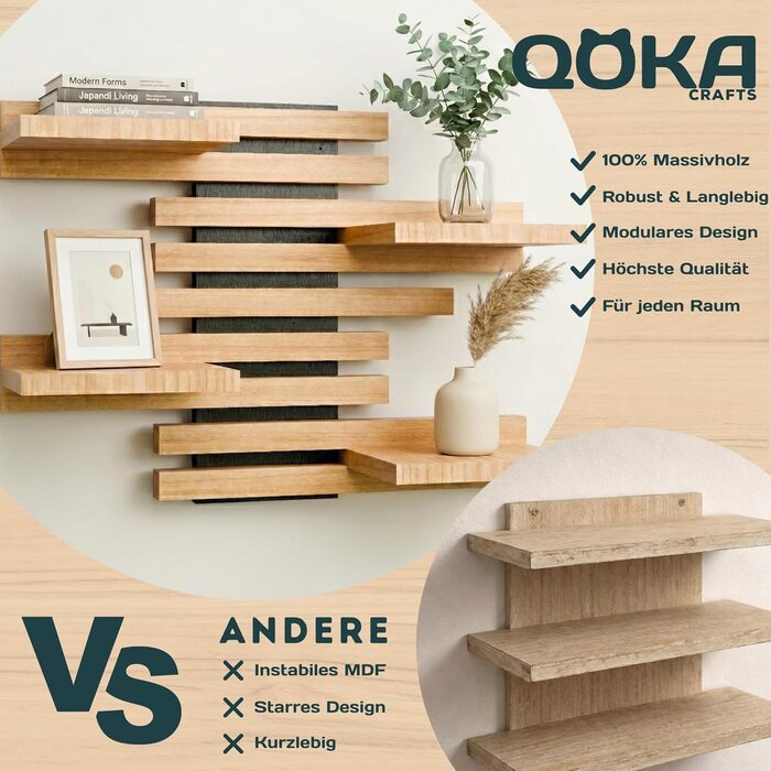 Дерев&39яна настінна полиця - Модульний комплект книжкових полиць з масиву дерева - Плаваюча полиця для вітальні, кухні та ванної кімнати - Вінтажний декор та зберігання рослин, чорний