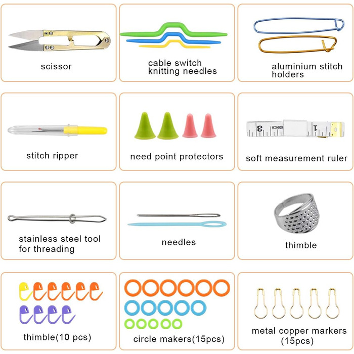 Гачки для вязання, аксесуари для вязання, маркери для вязання, набір для вязання, кільця для вязання, аксесуари, спиці, аксесуари для інструментів для рукоділля, гачок для вязання з ножицями, наперсток, розпушувач стібків