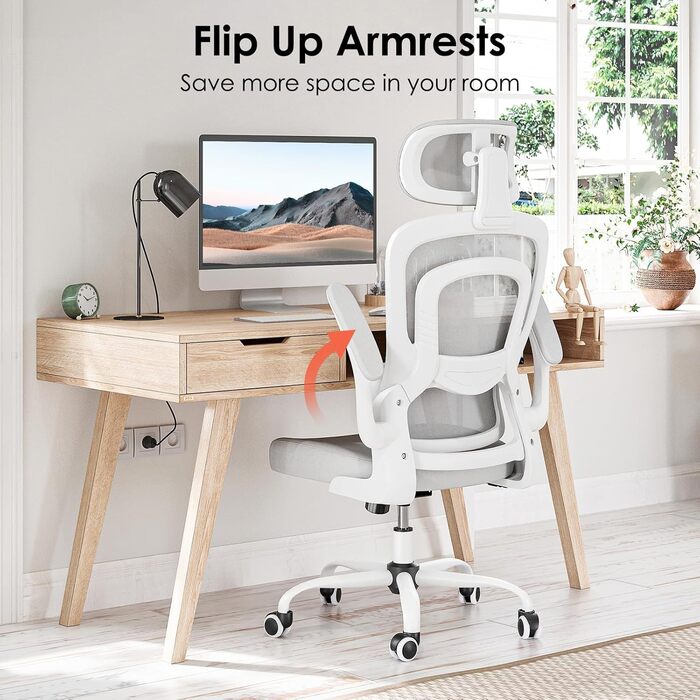 Ергономічне офісне крісло Farini, комп&39ютерне крісло з колесами, письмове крісло для комфортного домашнього офісу, крісло керівника з регульованою висотою та підголівником, сірий/білий 1680-сірий/білий з підголівником