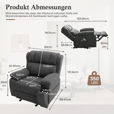Електричне регульоване крісло для телевізора з функцією масажу, нахилу, вібрації, підігріву, прихованих тримачів для напоїв, портів Type-C та USB, крісло для телевізора для вітальні (сіре)