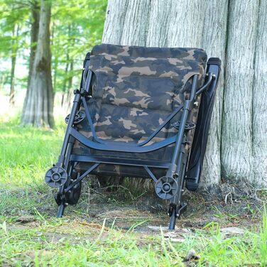 Рибальське крісло XL, вантажопідйомність 150 кг, коропове крісло з підлокітниками, складне, зручне рибальське крісло з підлокітниками та регульованою висотою сидіння (від 42 см до 55 см), кемпінгове крісло з надзвичайно широким сидінням