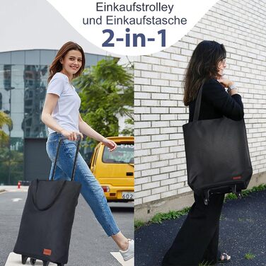 В-1 Візок для покупок, 30л Велика сумка на колесах, Легкий складаний візок для магазинів, кемпінгу та подорожей, з ключем для монет, Чорний, 2-