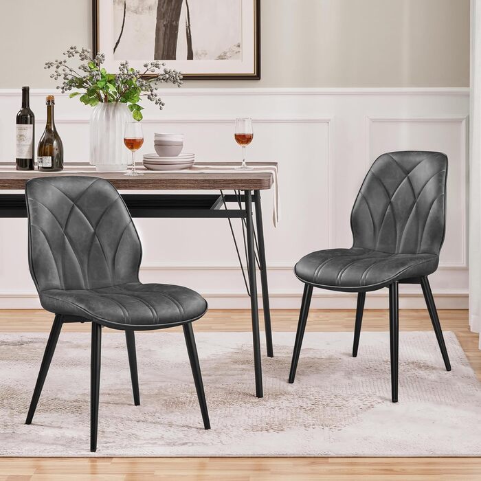 Обідні стільці Yaheetech, комплект з 2 шт. , м&39які кухонні стільці з металевими ніжками, вантажопідйомність до 136 кг, підходить для кухні/їдальні/спальні/ресторану, темно-сірий/штучна шкіра, комплект з 2 шт. , темно-сірий колір - штучна шкіра