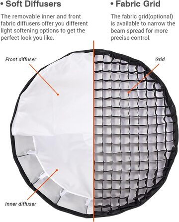 Дюймів / 70 см Parabolic Softbox Bowens Mount, Parabolic Softbox з швидкознімним, з переднім і внутрішнім дифузором і решіткою SL-60W AD600BM VL150 UL150 SL150II Amaran 100 шт. 200D, 70 27.5