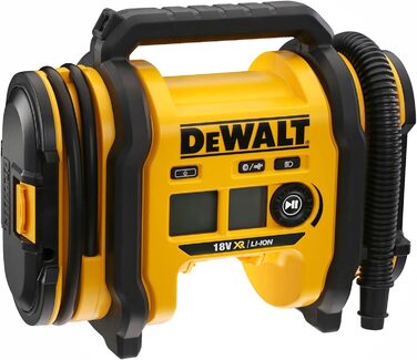 Акумуляторний компактний компресор Dewalt (підключення 12 В або акумулятор 18 В, 11 бар, для велосипедних та автомобільних шин, інвалідних візків, надувних човнів, повітряних подушок та матраців, включаючи аксесуари, без акумулятора та зарядного пристрою)