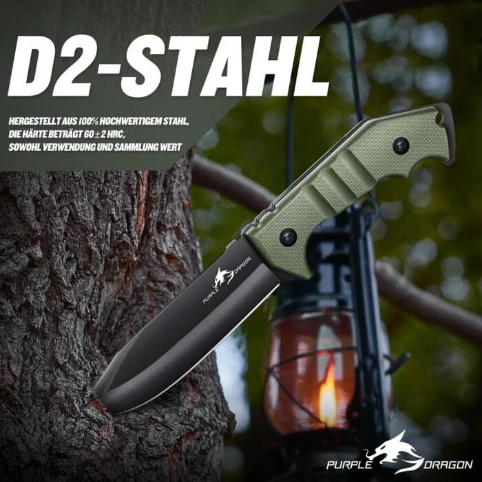 Великий ніж-сокира Purple Dragon для активного відпочинку, набір з піхвами. Міцний сокира з цільного шматка сталі D2, для кемпінгу, виживання та розпилювання деревини. Чудовий подарунок для чоловіків, колір зелений.