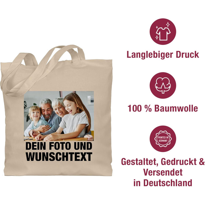 Подарунок з іменем, персоналізований Shirtracer - Бавовняна сумка - З фотографією I Власний малюнок I Текст I Ім'я I Текст на ваш вибір 2 Натуральний білий