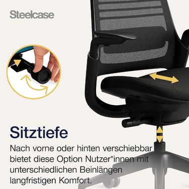Ергономічне офісне крісло Steelcase серії 1 з поперековою опорою LiveBack та підлокітниками 4D, колір Onyx Black, колір Onyx Black без підголівника