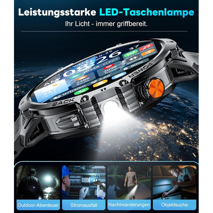 Розумний годинник LIGE Military для чоловіків - 1000 мАг/1,85 дюйма HD великий сенсорний екран/світлодіодна підсвітка, фітнес-годинник з більш ніж 110 спортивними режимами, відстеження серцевого ритму/сну, 2 браслети, водонепроникність IP68, спортивний го