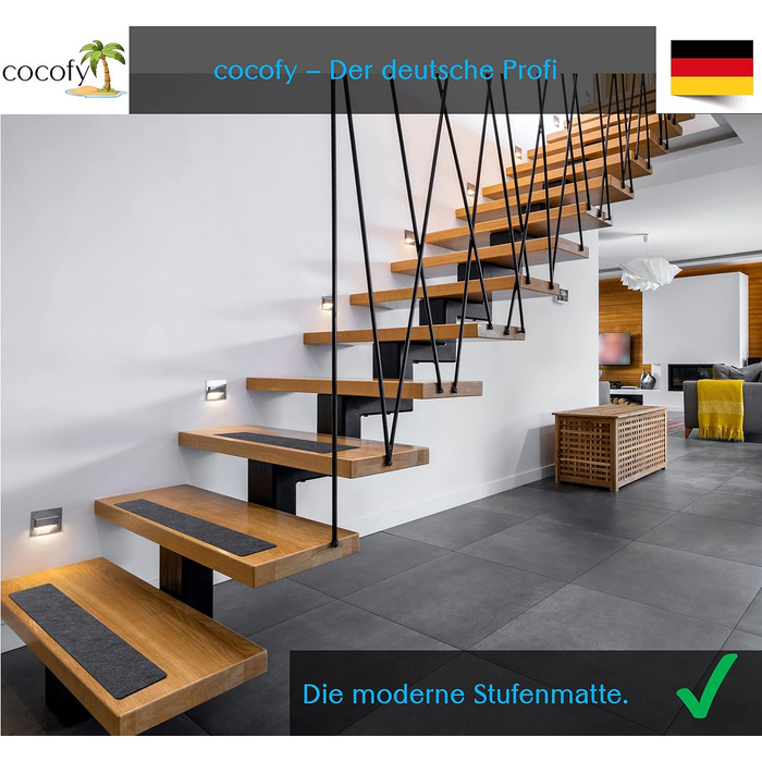 Килимки для сходів Cocofy, сучасні, набір з 15 шт. , 60 x 12 см, самоклеючий фетр Килимки для сходів в приміщенні, 15 шт. , килимові сходинки, самоклеючий килим для сходів, темно-сірий, антрацит, темно-сірий, 60 см x 12 см 15 шт. з роликом
