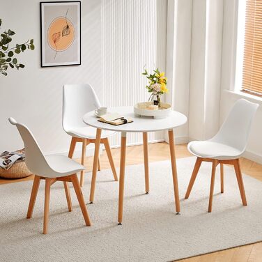 Круглий обідній стіл HJ WeDoo з МДФ, бук, обідній стіл, кухонний стіл, дерев&39яний стіл, 80 x 80 x 75 см, 4 ніжки, натуральний, білий 80 x 80 см