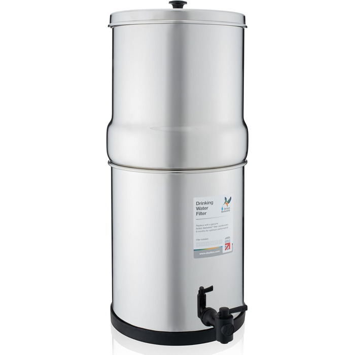 Британська система гравітаційних фільтрів для води Berkefeld 6-літрова система фільтрів із нержавіючої сталі з 2 сертифікованими Doulton NSF керамічними ультрафторними картриджами Дорожня система питної води для типових забруднень