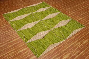 Килимок CASAVANI Kilim, 12 квадратів, бохо-килимок, плетений килимок, зелений / бежевий, джутовий килимок, пилосос, ручне ткацтво,