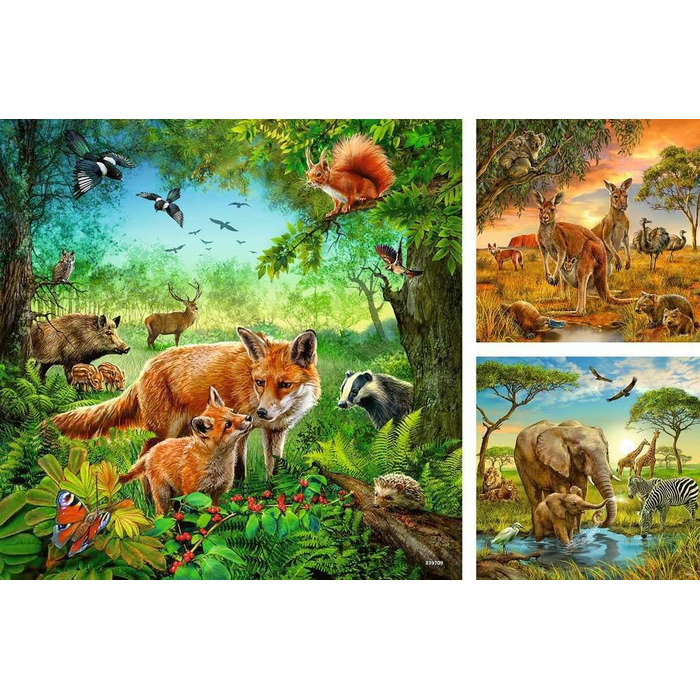 Дитячий пазл Ravensburger - 09330 Тварини Землі - Пазл для дітей від 5 років, 3x49 елементів, жовтий