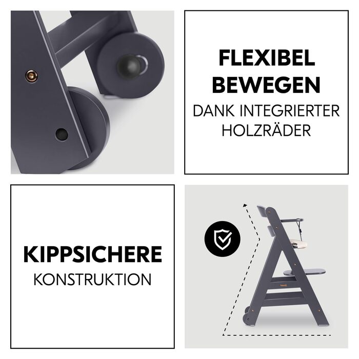 Дитячий стільчик для годування hauck Beta, дерев'яний дитячий стільчик, який росте разом з дитиною (сертифікований FSC), дитячий с