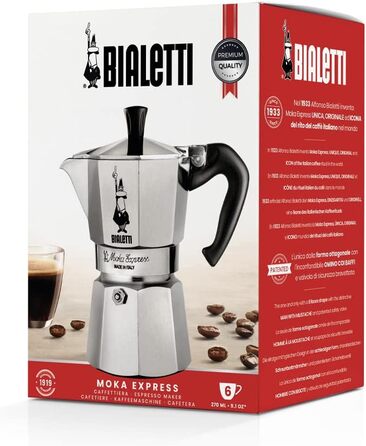 Еспресо-кавоварка Bialetti Moka Express Iconic для плити, алюміній, 270 мл, сріблястий/чорний 6 чашок