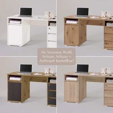 Письмовий стіл PRIMUS з 2 шухлядами, білий - Офісний стіл, комп&39ютерний стіл для домашнього офісу з місцем для зберігання та відкритими полицями - 145 x 74 x 65 см (Ш/В/Г) 145 см білий