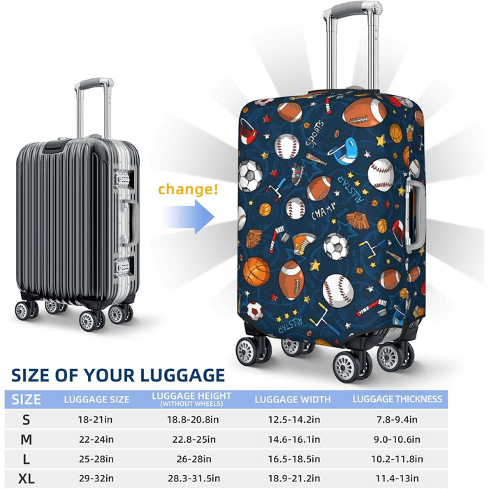 Чохол для валізи Спорт-Бейсбол, захисний еластичний чохол від подряпин та пилу для багажу, чорний, розмір 80