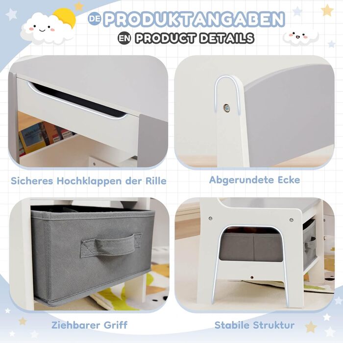 Дитячий стіл Yorbay з 2 стільцями, дерев&39яний дитячий комплект меблів з місцем для зберігання та книжковими полицями, стіл для малювання 3 в 1, стіл для активності та стіл для гри в клас, дитяча кімната, ігрова кімната, для дошкільнят (сірий)