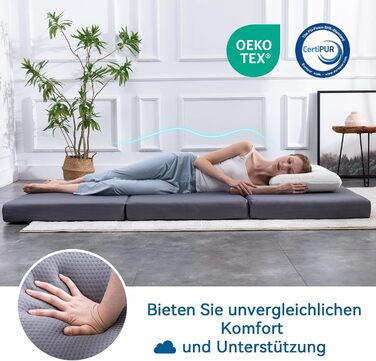 Складаний матрац для гостей з піни з ефектом пам&39яті з чохлом, середньої жорсткості, 75 x 195 x 10 см, сірий Матрац 75 x 195 x 10 см з чохлом