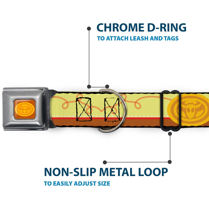 Нашийник для собак Історія Іграшок, дерев'яна пряжка у стилі ковбоя, жовто-червоно-коричневий, ширина 2,5 см, регульований розмір 38-66 см (великий)