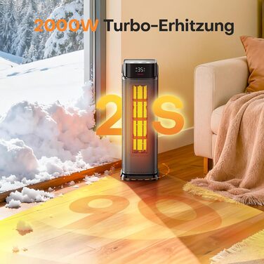 Тепловентиляторний обігрівач PTC потужністю 2000 Вт, енергозберігаючий з 4 режимами, режим енергозбереження ECO, коливання на 90, таймер 24 години, пульт дистанційного керування, тихий та потужний, захист від перегріву та перекидання для домашнього викори