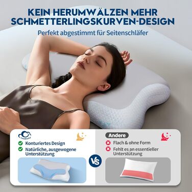 Подушка з піни з ефектом пам&39яті - подушка для шиї 2-в-1, подушка для сну на боці, комфортна подушка з віскозної піни для сну на боці, спині та животі, сіра 65x39x12 см