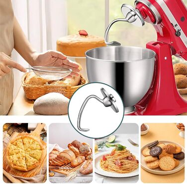 Гачок для тіста UAPPO для Kitchenaid 4.5-5QT Гачок для тіста з нержавіючої сталі Підставка для кухні Міксер Насадка Посудомийна машина Безпечні запасні частини Гачок для хліба KSM150 K45 K45SS KSM75 KSM175 Заміна