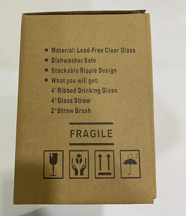 Набір рифлених келихів MUJUZE з соломинкою, 4 шт. окулярів з рифлом естетичний стек, набір окулярів Highball 310 мл, скляні чашки