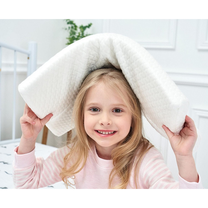 Подушка для дітей для сну Гіпоалергенна піна з пам'яттю Oeko-Tex Дитяча подушка для захисту шиї для дітей3-8 років. White-s12 ука